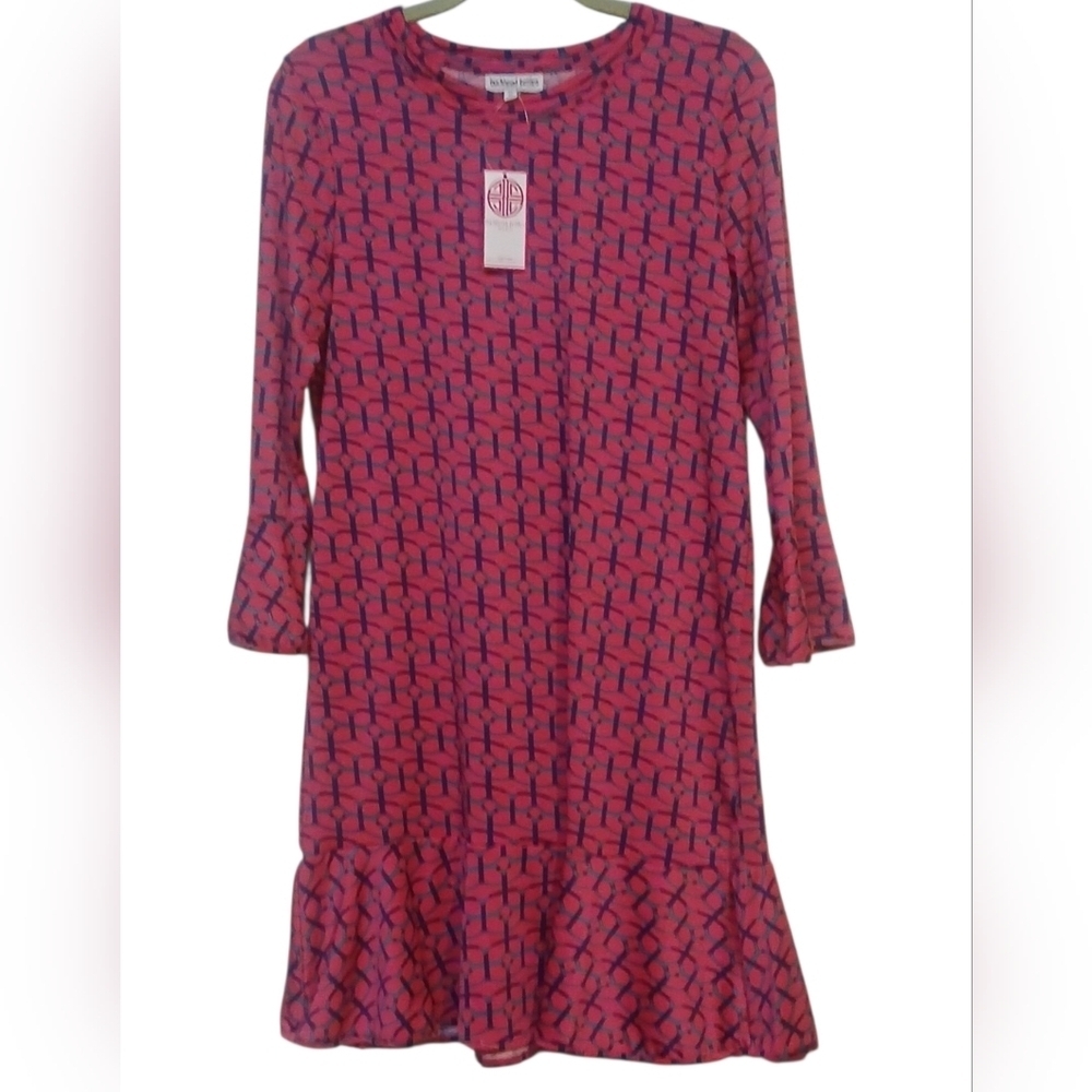 Buckhead Betties - NWT, Maze Runner Mandy Poly-Knit Shift Dress, Ruffled Bottom - Picture 3 of 11